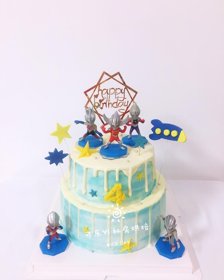 超级无敌美貌简单的刺绣风 奥特曼生日蛋糕