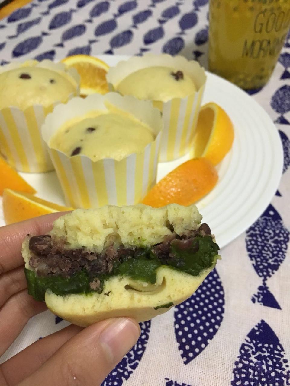 抹茶红豆卡仕达蒸蛋糕