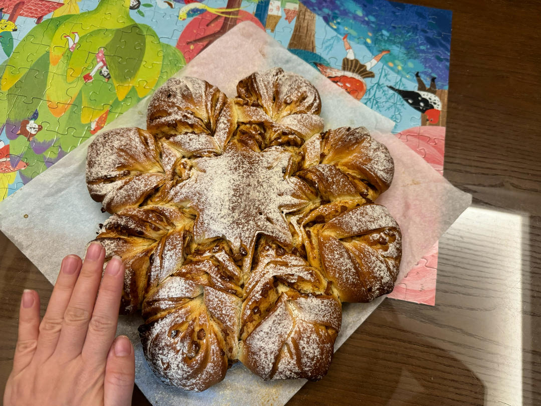 一次发酵就非常好吃的肉桂红糖苹果馅雪花面包