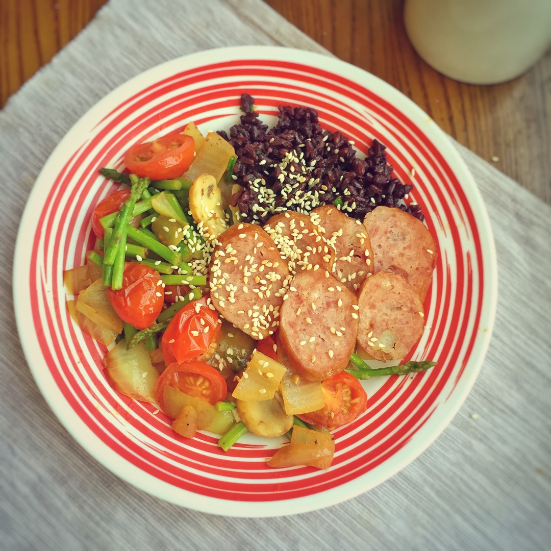 芦笋红肠糙米饭 Roast Sausage, Asparagus & Cherry Tomato Bowl