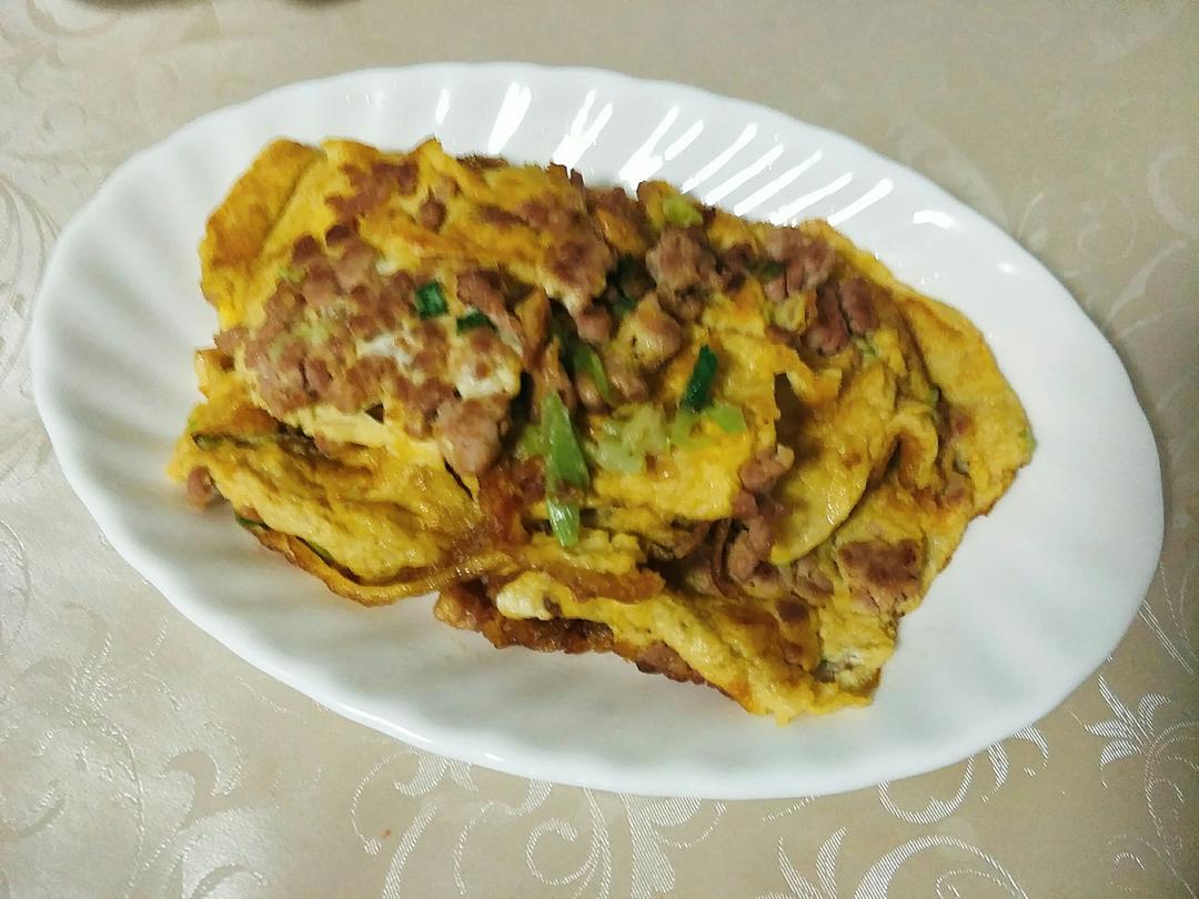肉碎葱花煎蛋饼
