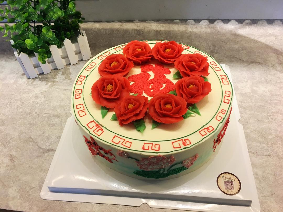 中国风祝寿蛋糕（豆沙裱花）