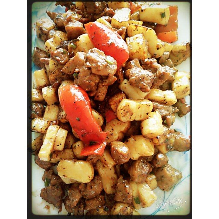 黑椒年糕牛肉粒
