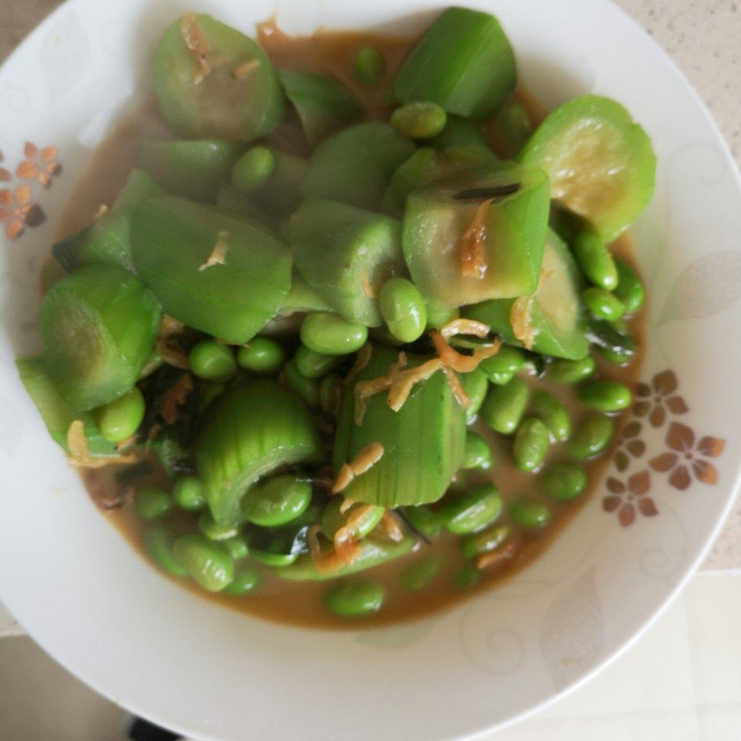江南春天之丝瓜炒毛豆