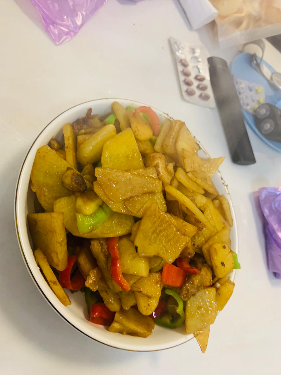 五花肉干煎土豆