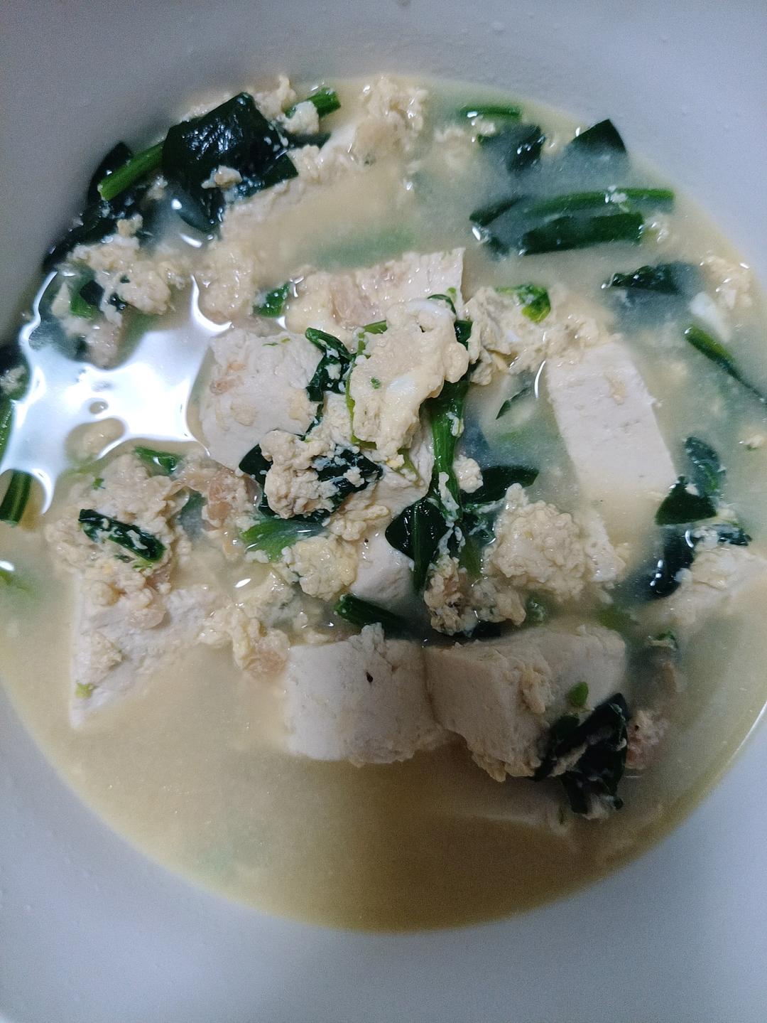 减肥低卡高蛋白靓汤-菠菜豆腐鸡蛋汤，可加洋车前子壳粉