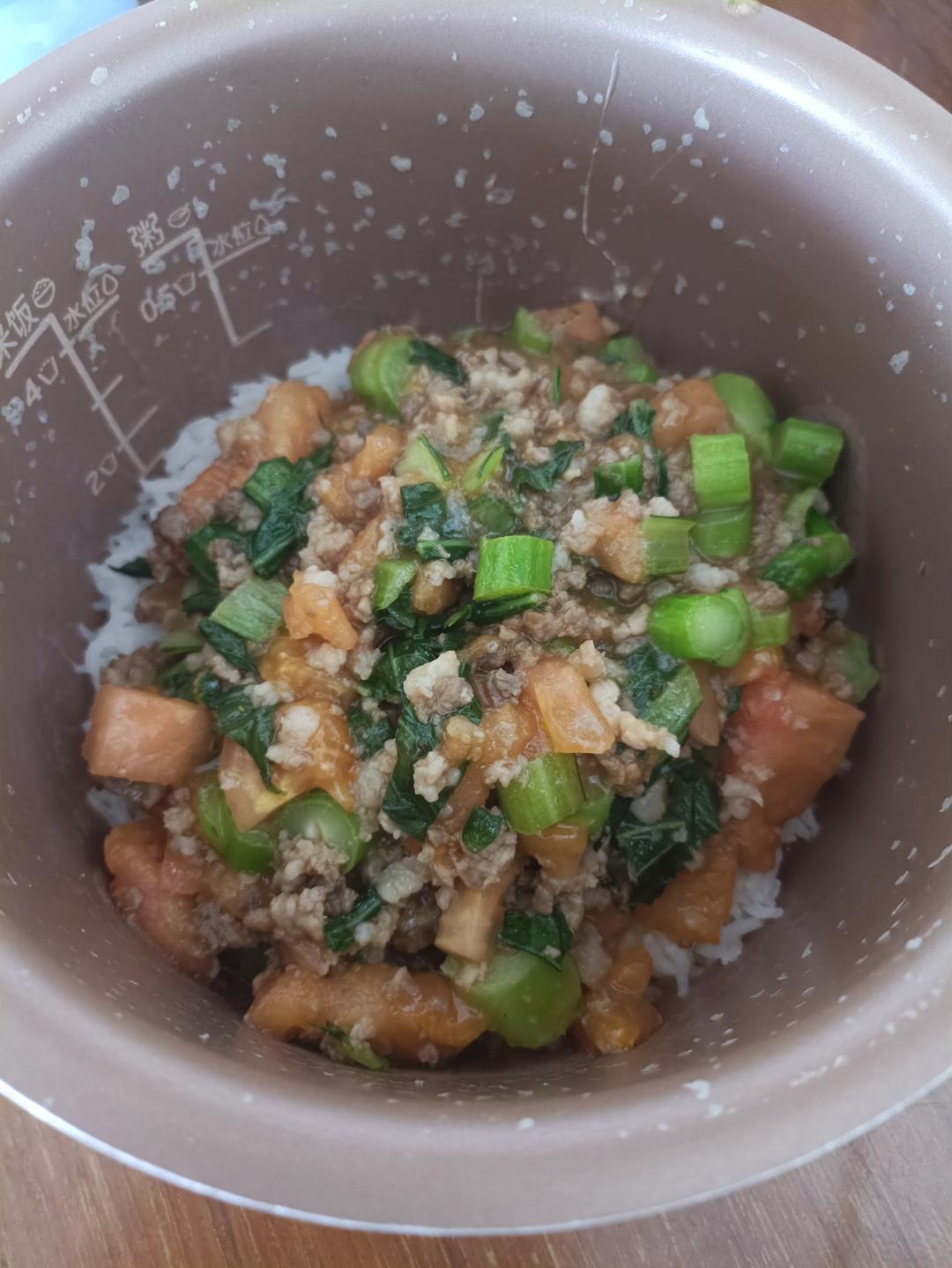 懒人番茄青菜肉沫盖浇饭的做法