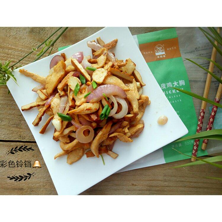 洋葱香干炒鸡丝~太阳谷菜谱