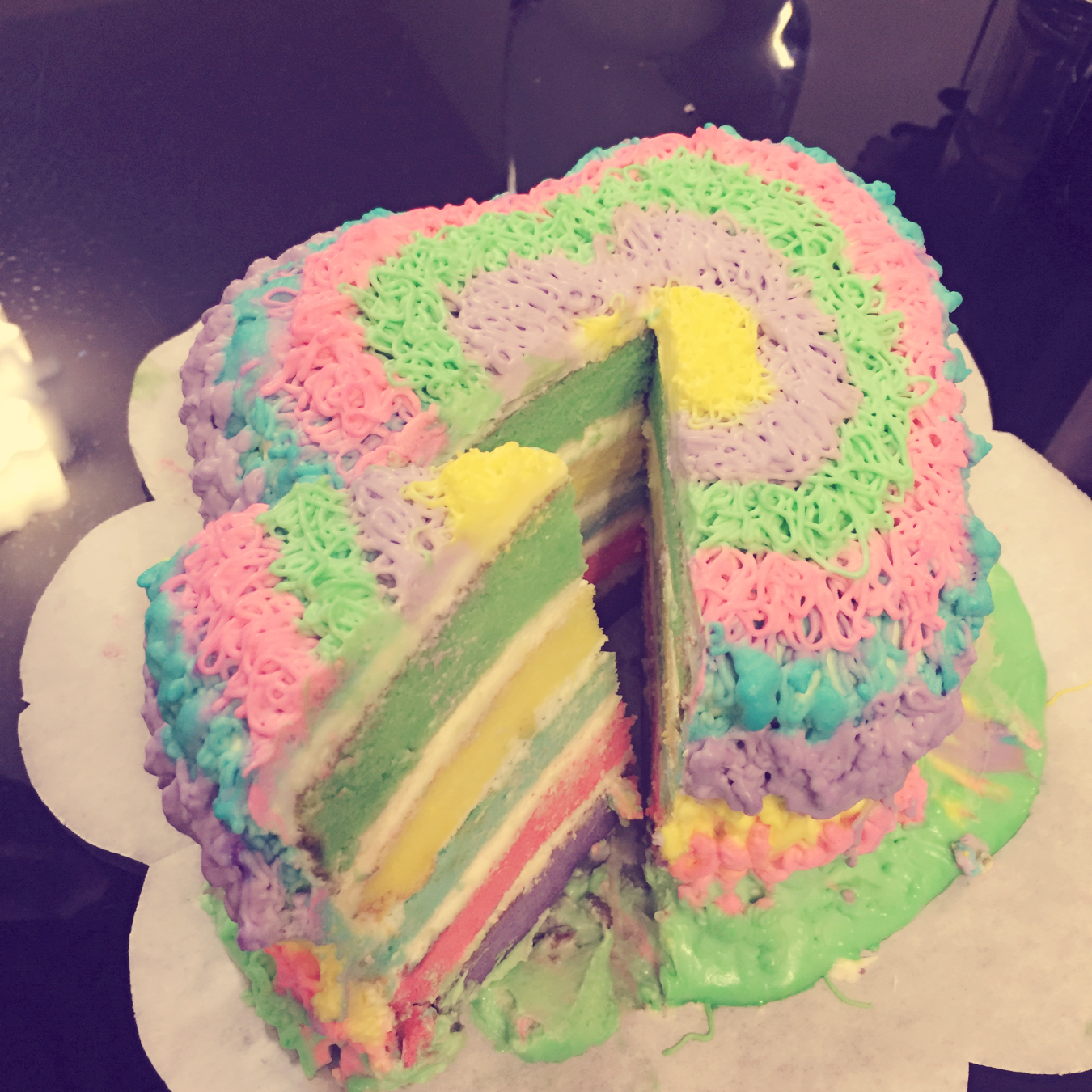 sherry酱做的爱心彩虹蛋糕