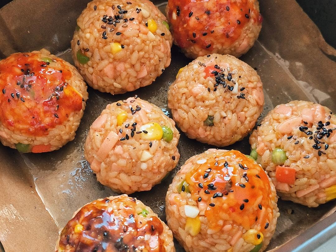 空气炸锅【芝士烤饭团】消灭剩饭
