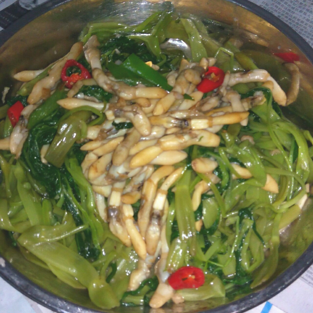 蛏子鱼露炒通菜