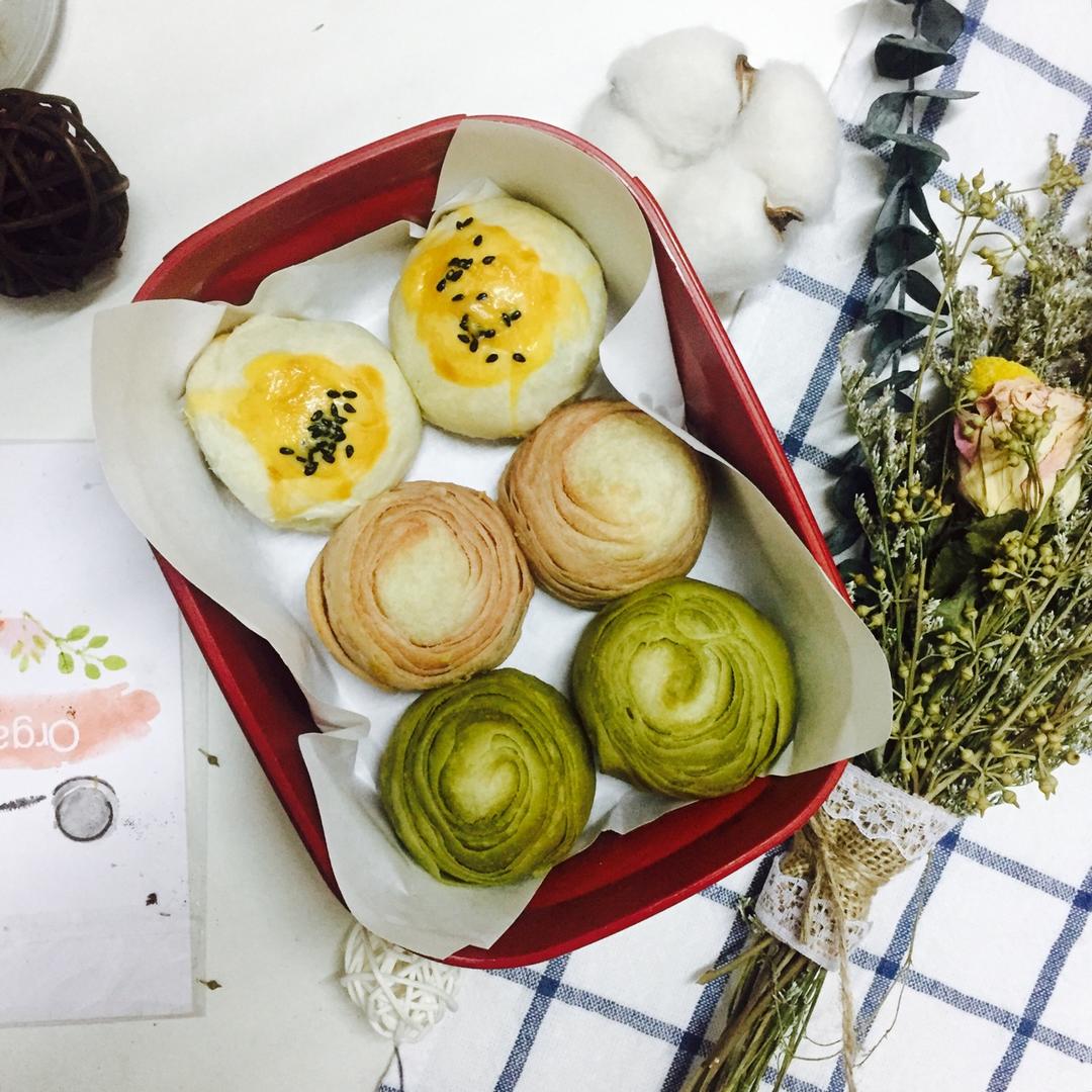 蛋黄酥~紫薯、抹茶、原味~花好月圆，中秋快乐~内附一次做六色蛋黄酥方法~