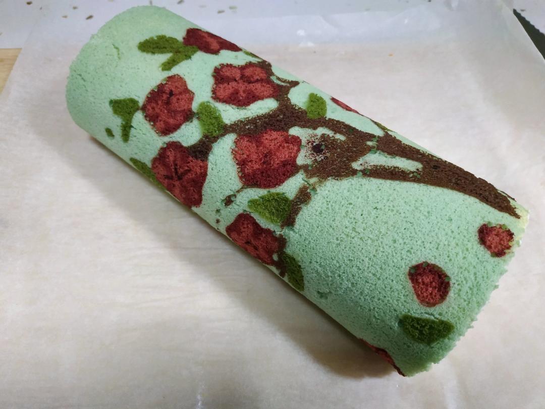 春日桃花彩绘蛋糕卷