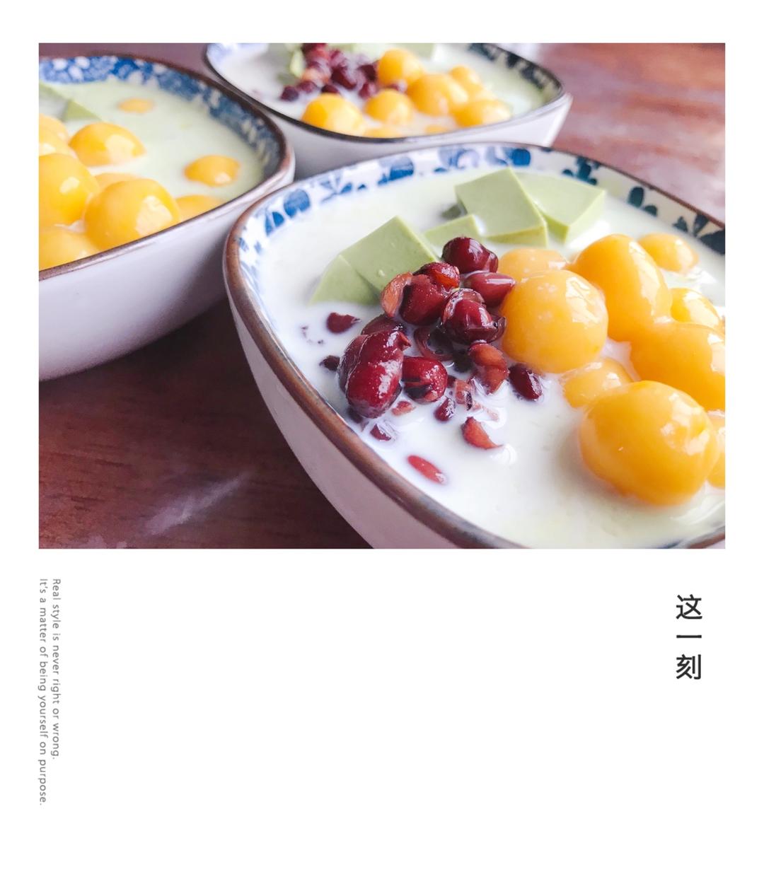夏日必备小甜品抹茶奶冻白玉丸子