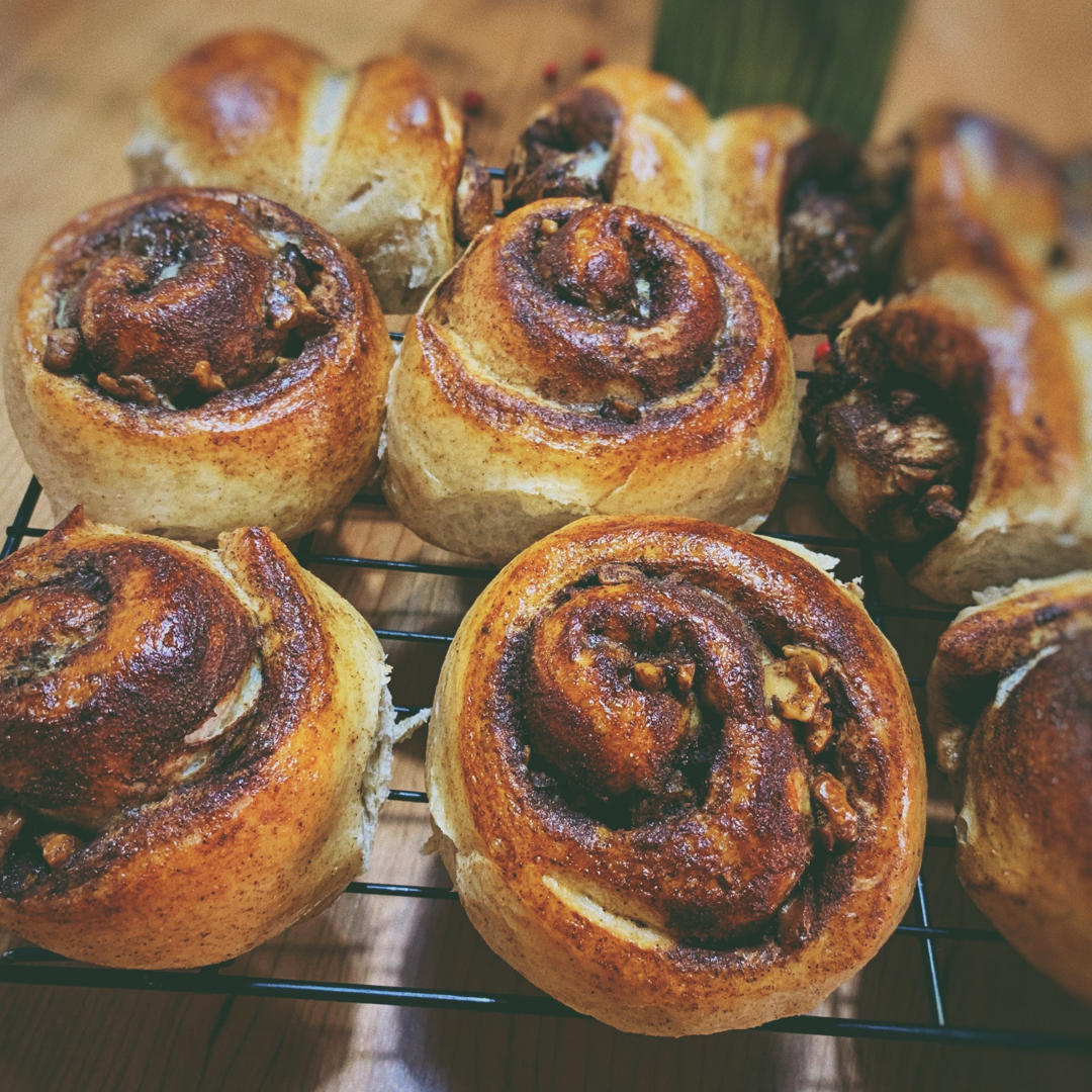 椰子油全麦免揉核桃肉桂卷【轻卡小食】——懒癌晚期版