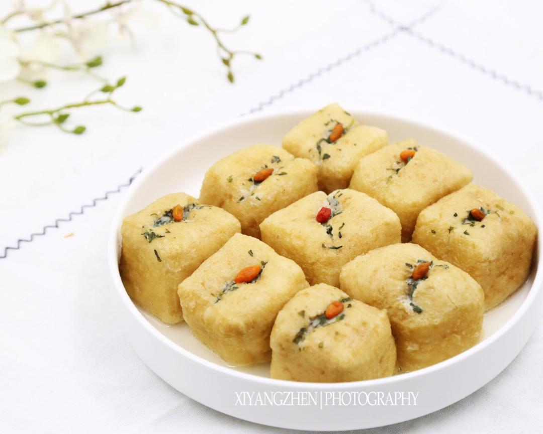 野荠菜酿豆腐泡的做法