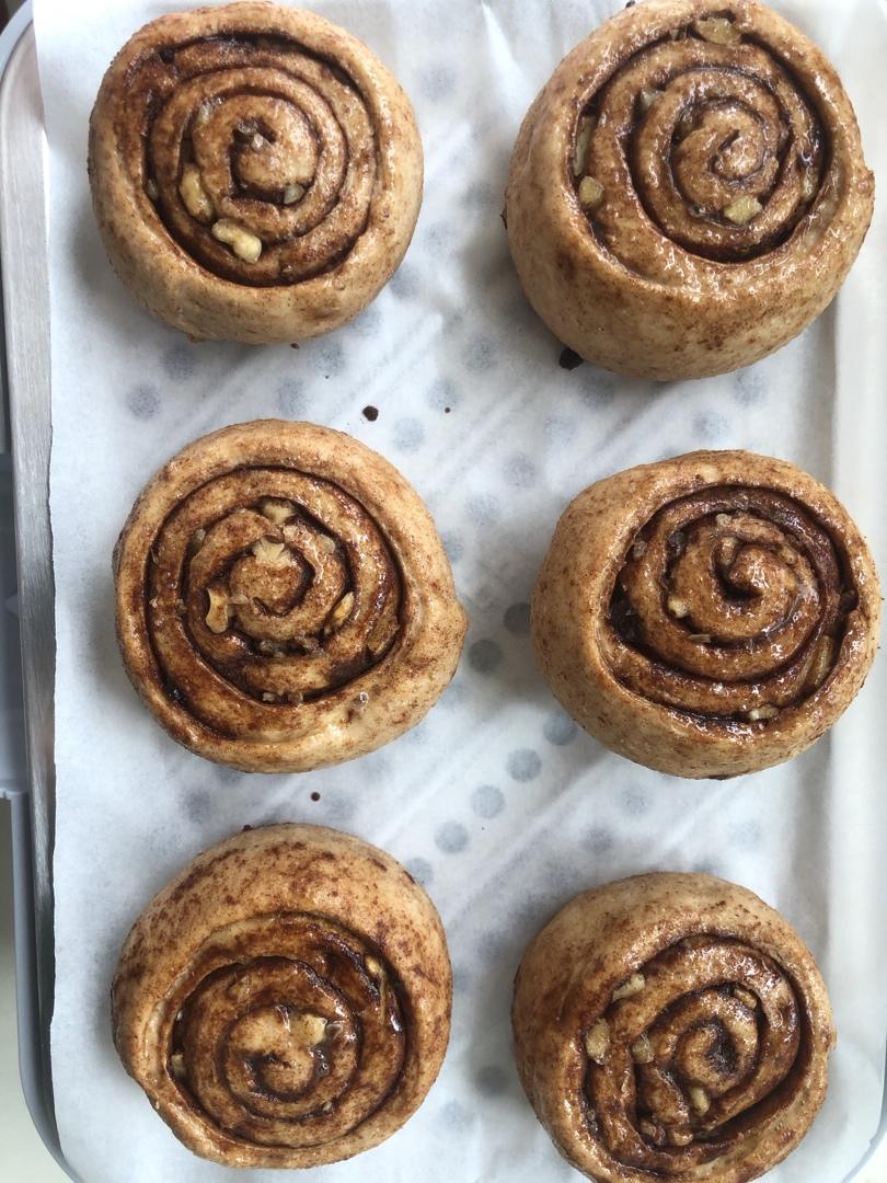 椰子油全麦免揉核桃肉桂卷【轻卡小食】——懒癌晚期版