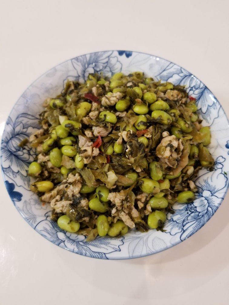 咸菜肉丝炒毛豆