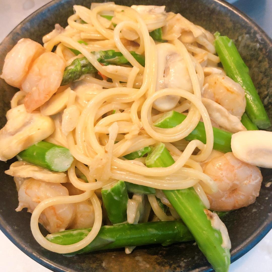 芦笋蘑菇虾仁意面－减脂轻食