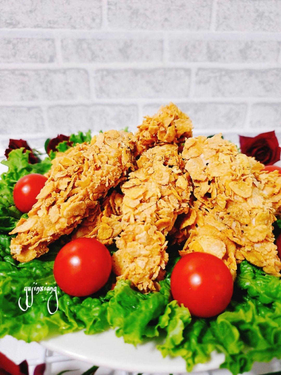不用油炸的玉米片鸡脯肉（降脂减肥.香酥美味.3种味道）