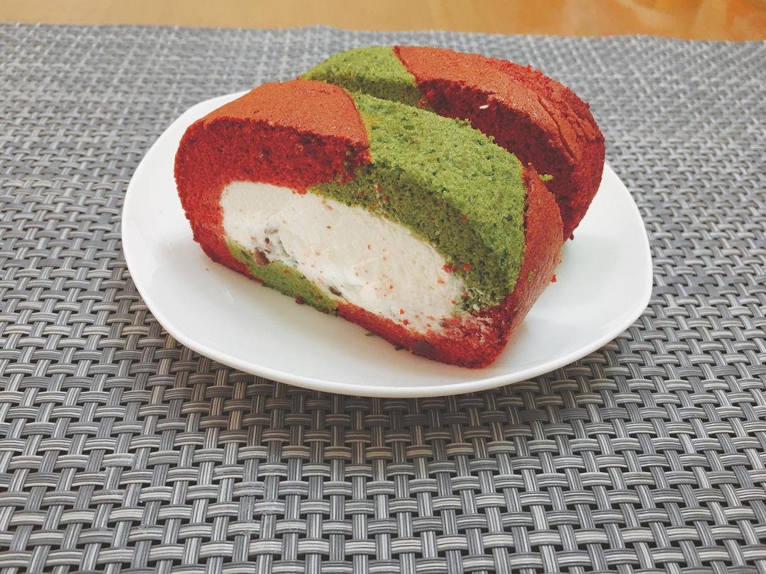 抹茶波点（条纹）蛋糕卷