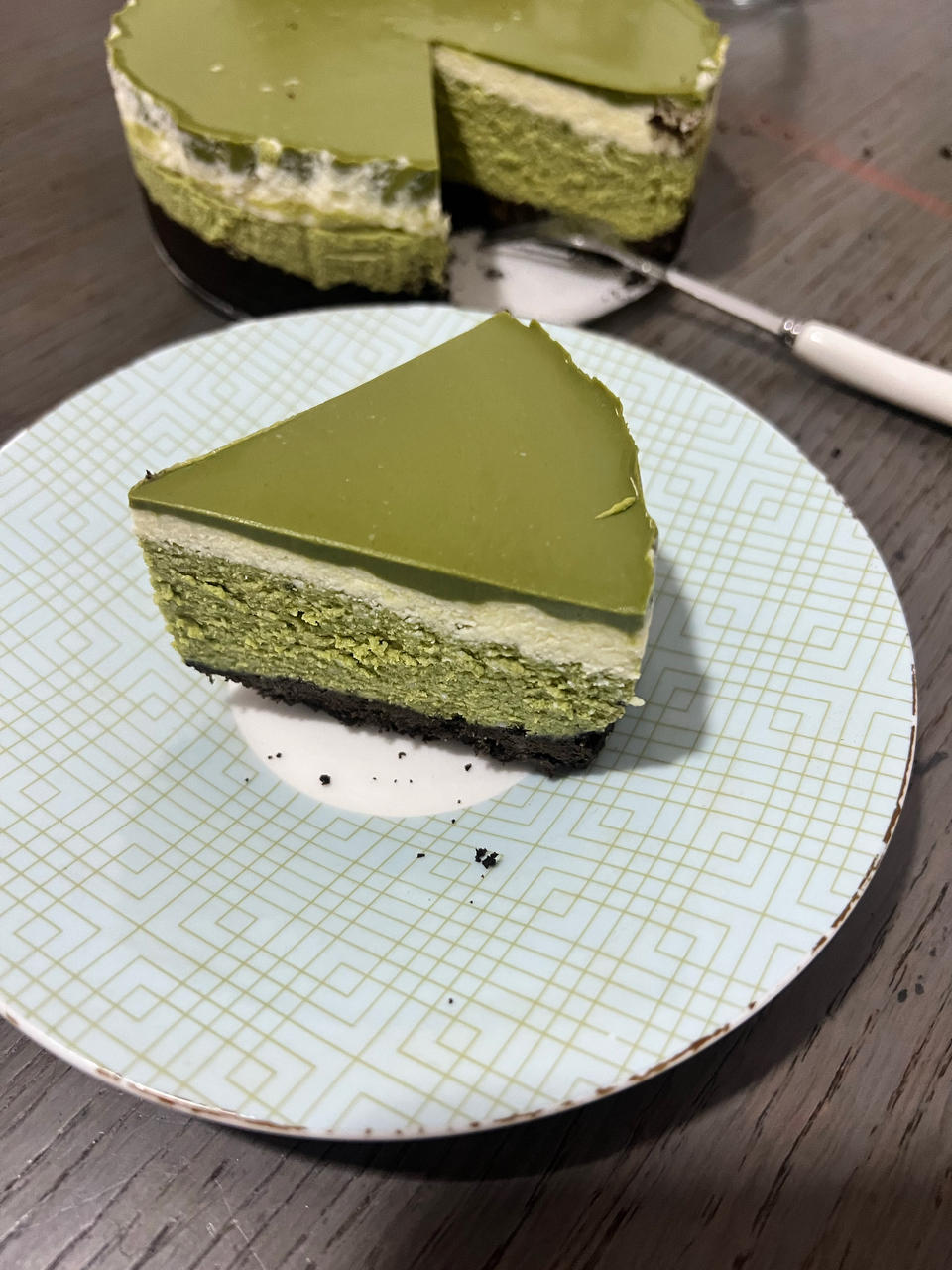 不加鸡蛋的免烤抹茶乳酪蛋糕