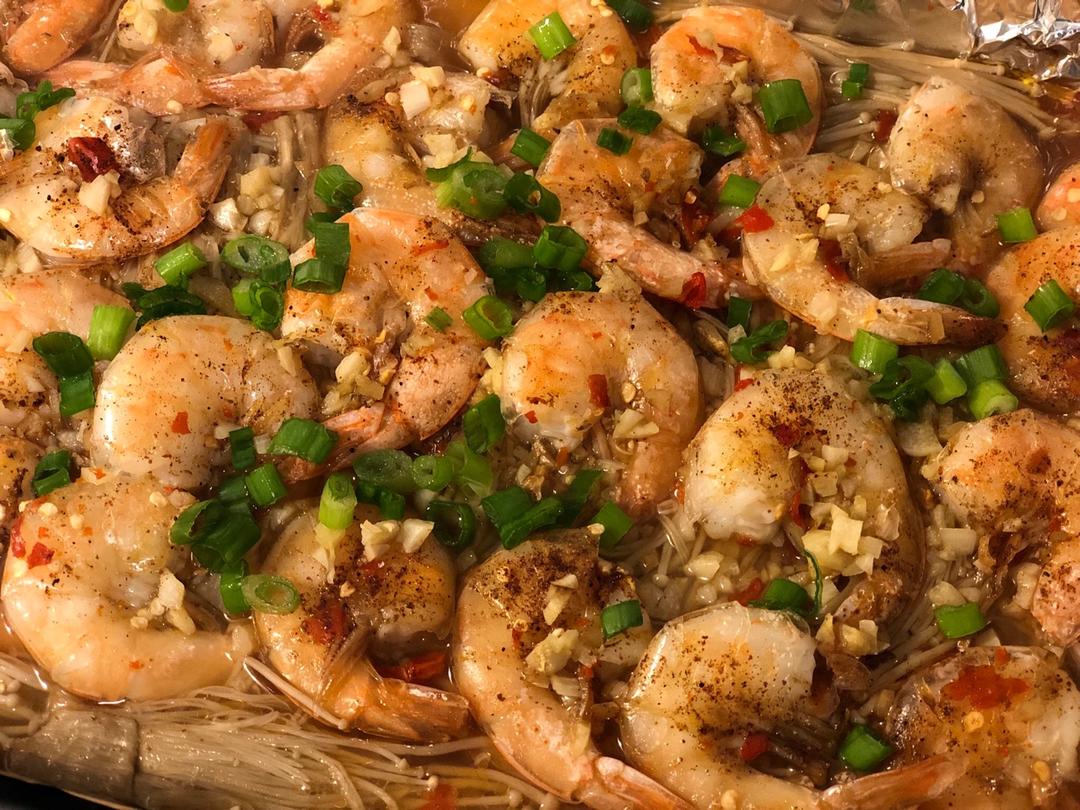 蒜蓉金针菇烤虾（烤箱）