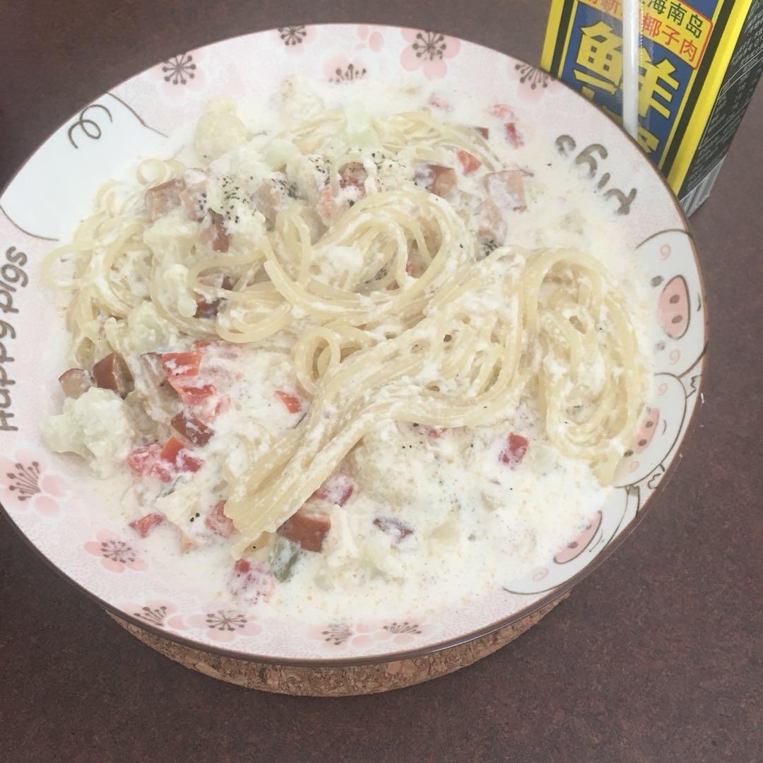 低卡伪白酱奶油培根蘑菇意大利面｜#Healthymeals# 减脂必撸02