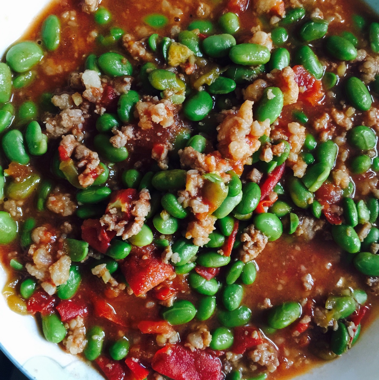 肉末番茄烧毛豆