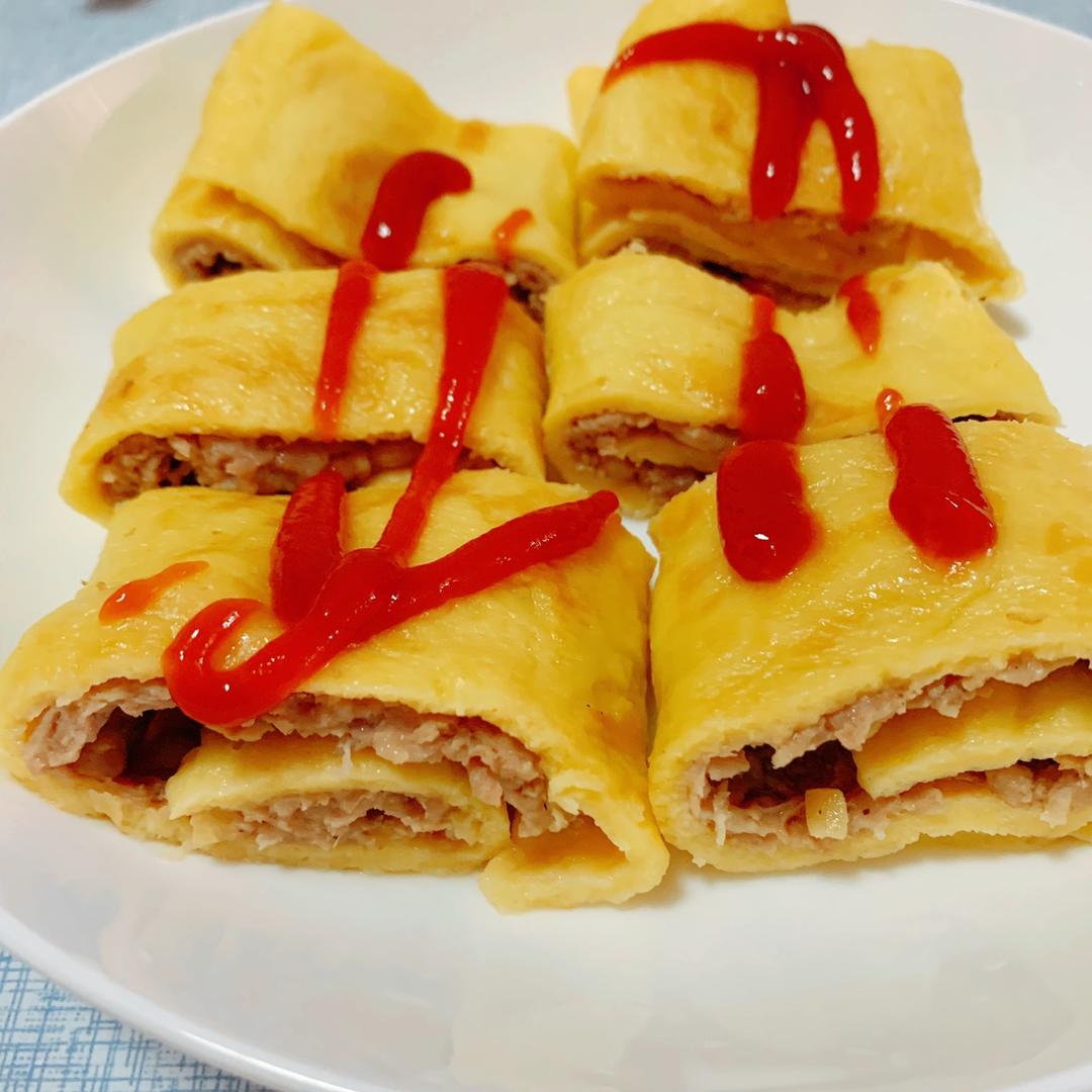 葱香肉末鸡蛋卷