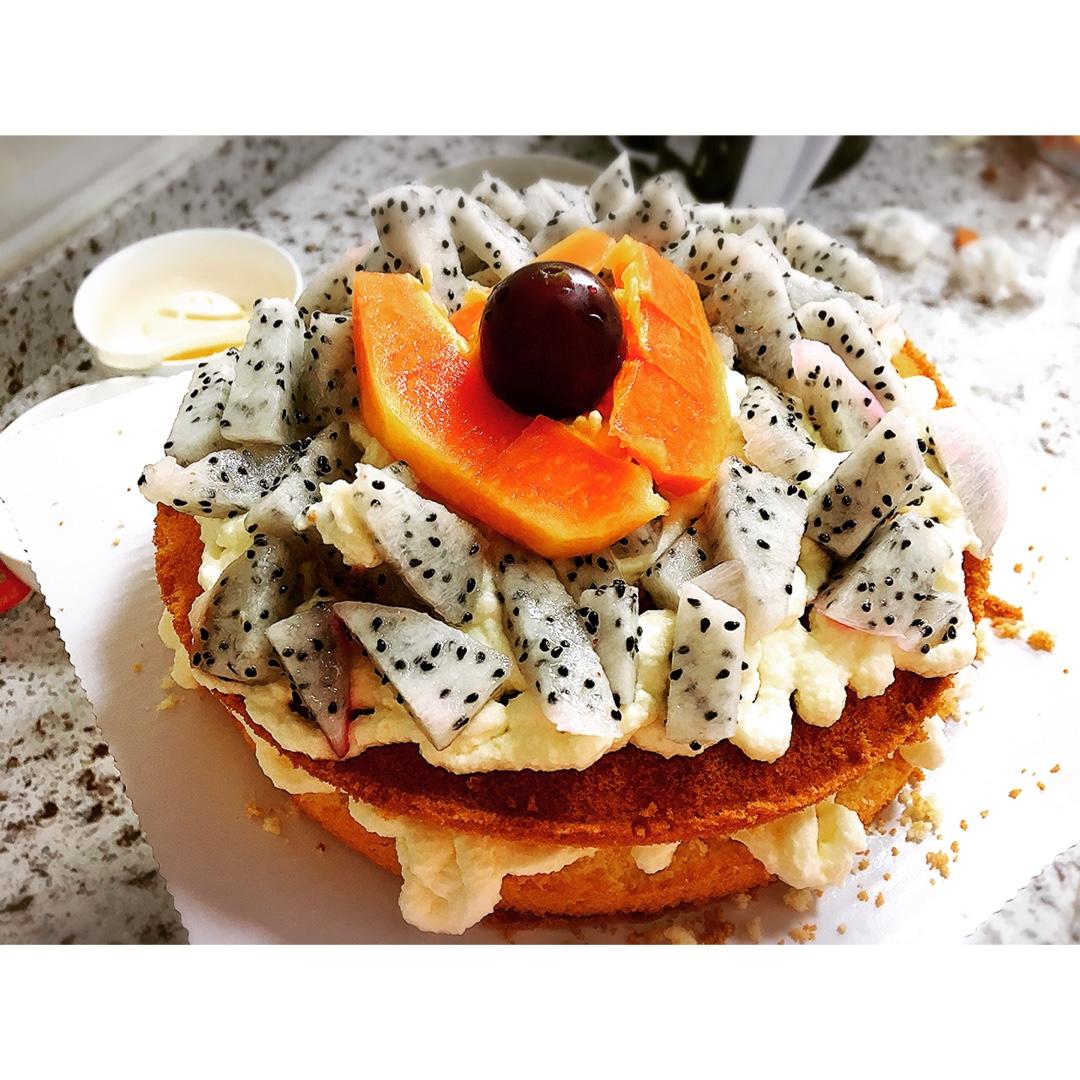 【零失败】不会裱花没关系的水果裸蛋糕 芒果裸蛋糕 完美戚风胚