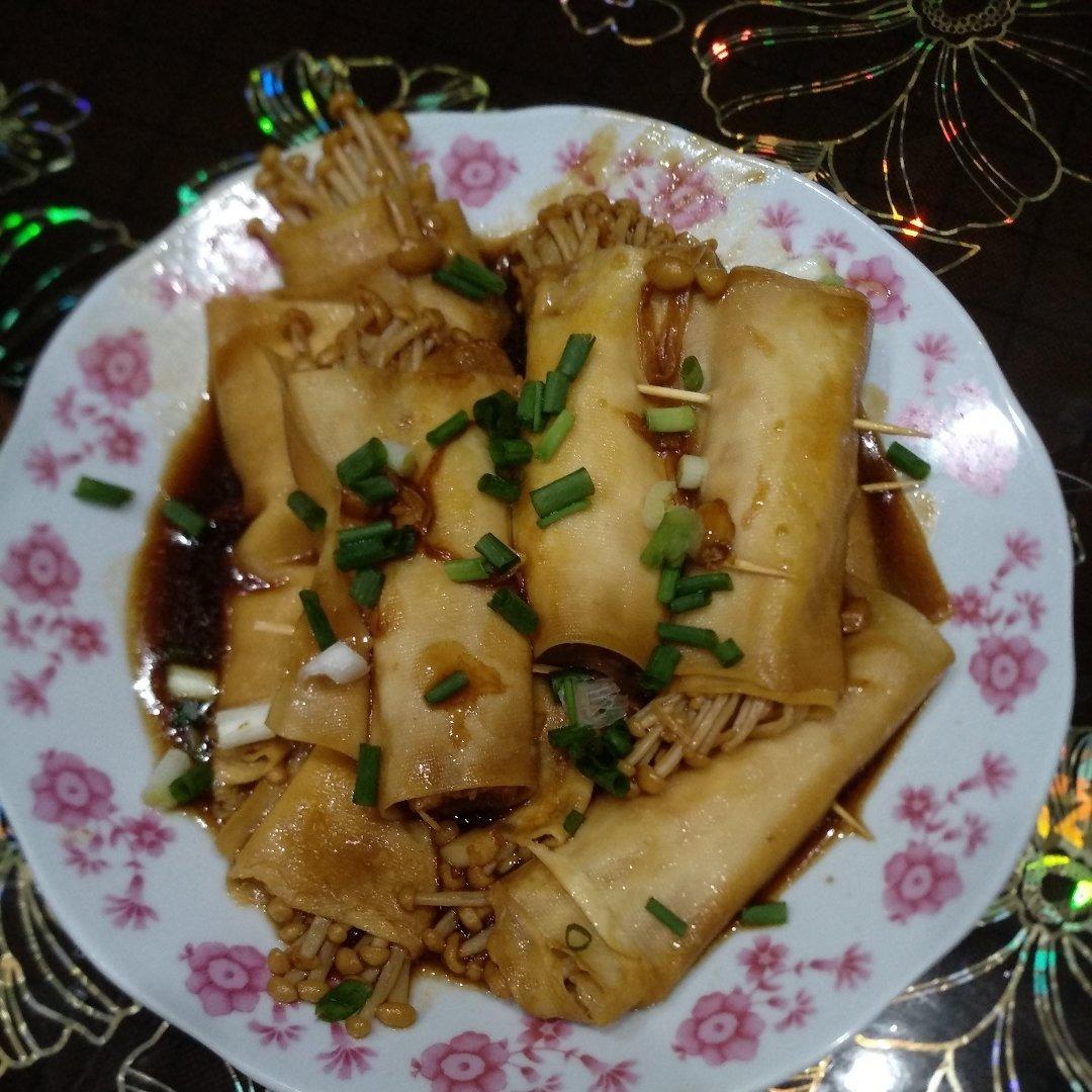 比肉还好吃的金针菇豆皮卷