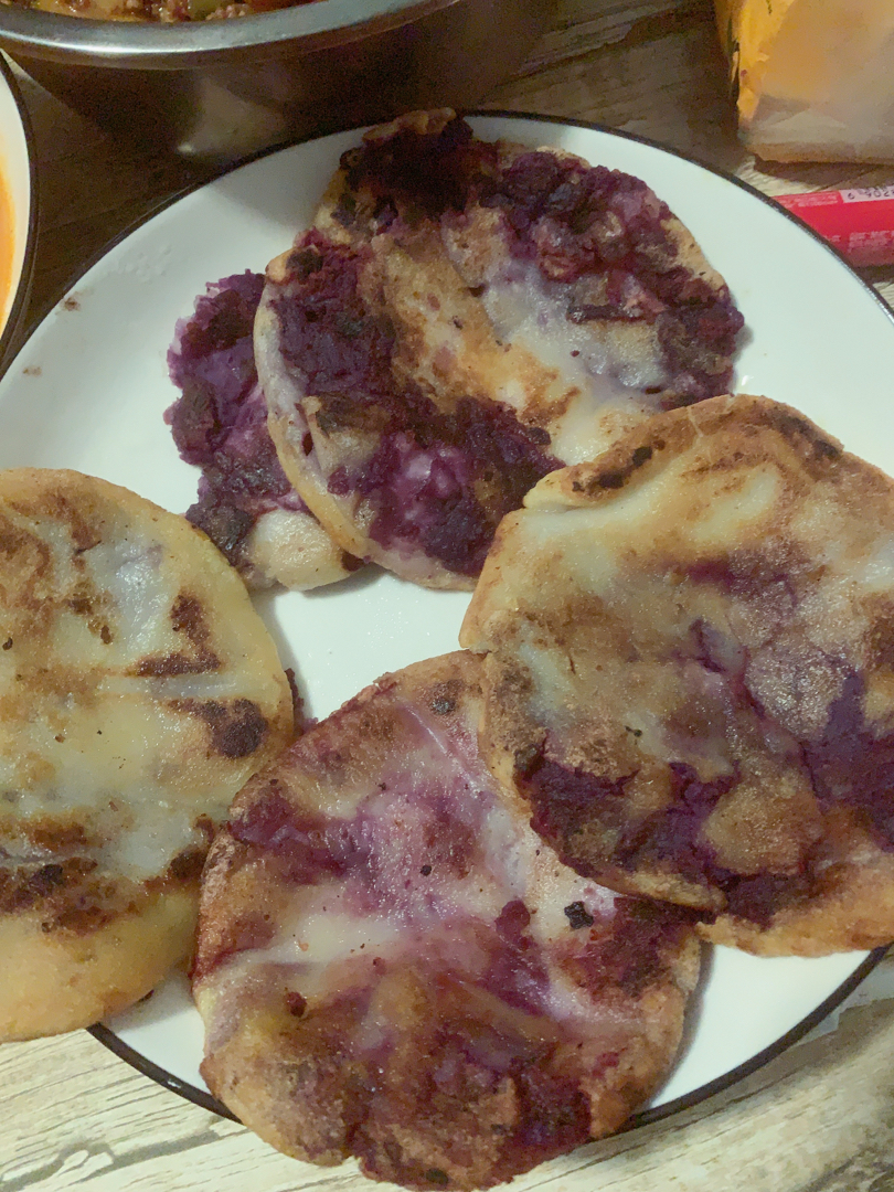 软糯香甜❗️平底锅奶香紫薯糯米饼