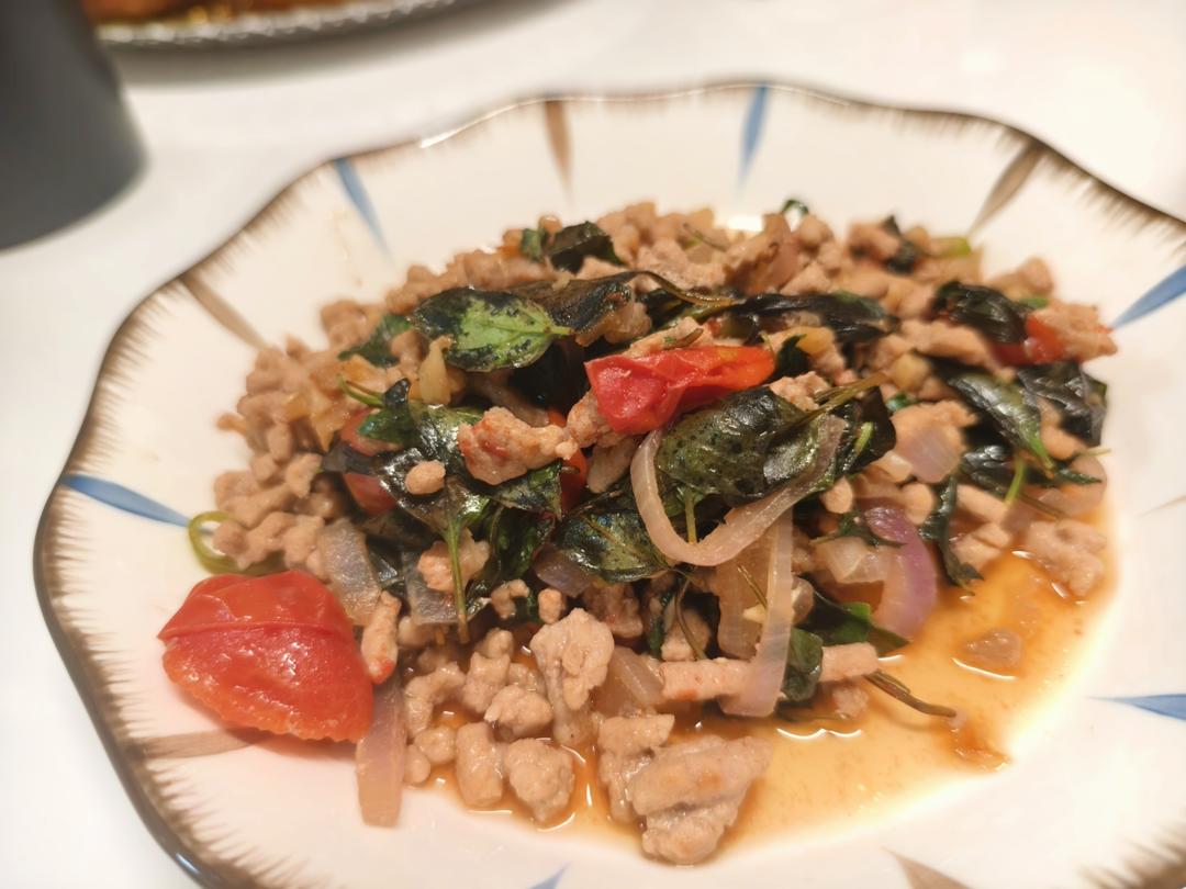 泰国第一下饭菜-泰式打抛猪肉饭（九层塔版）