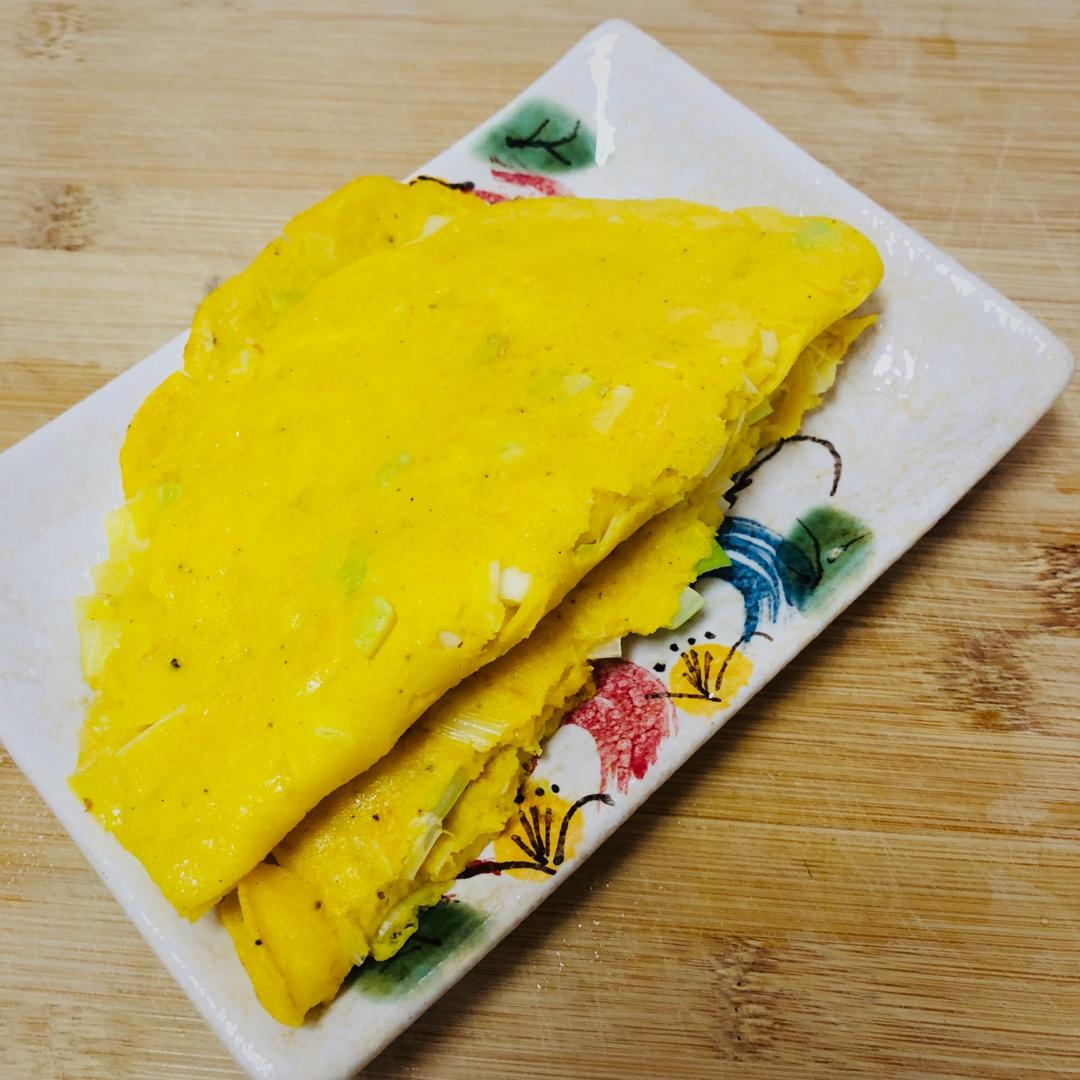 减脂早餐-大葱鸡蛋玉米面饼(研究玉米面怎么做不难吃之一)