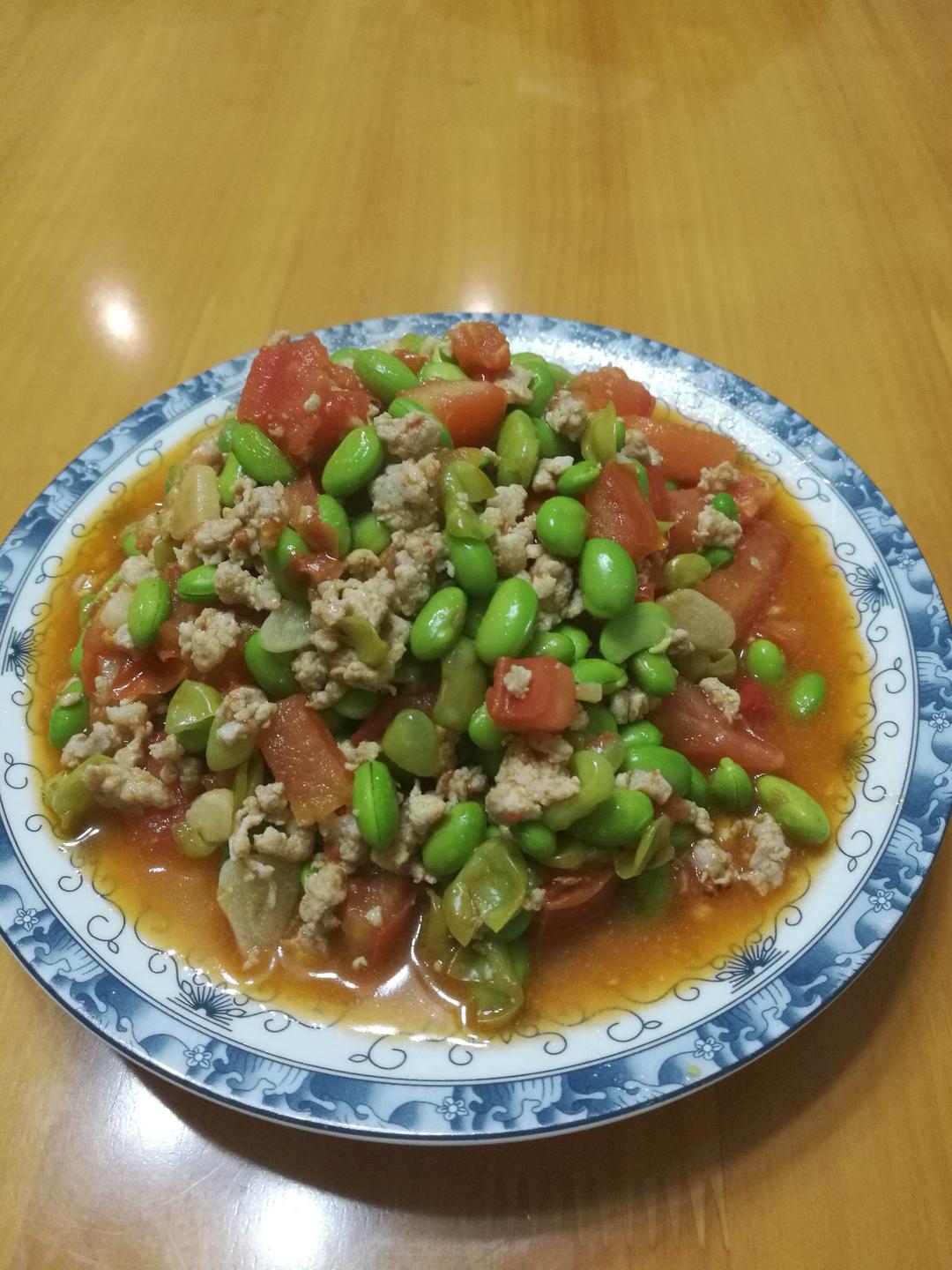 肉末番茄烧毛豆