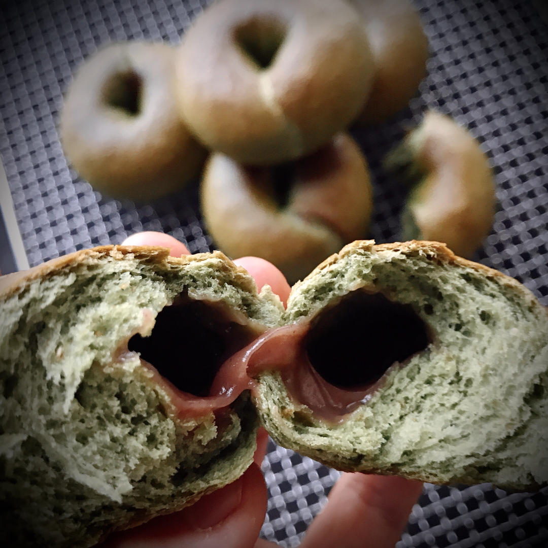『抹茶红豆麻薯贝果』