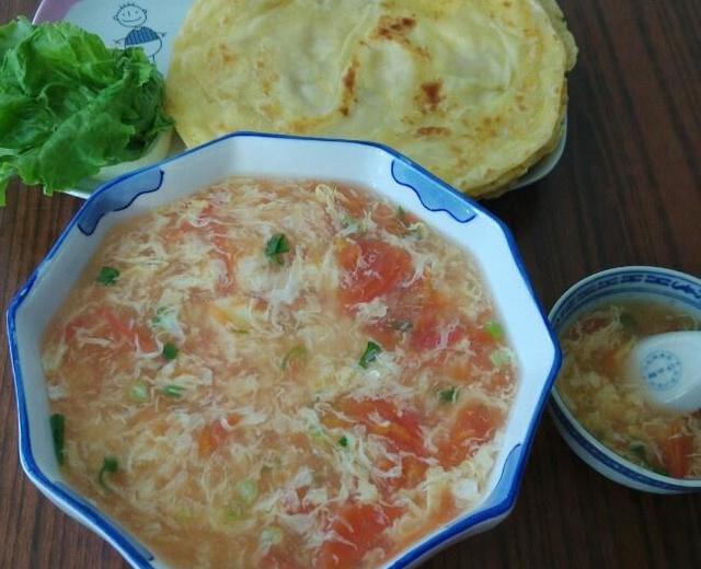 西红柿鸡蛋汤+油饼