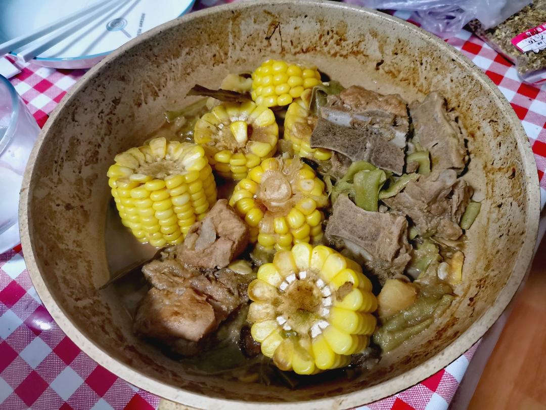 经典东北大丰收之排骨炖豆角玉米🌽南瓜🎃一锅出