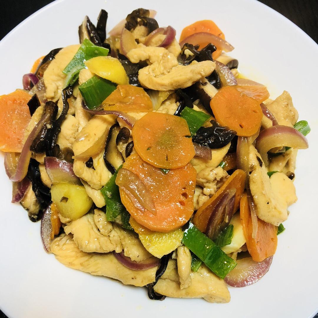 嫩炒香菇鸡胸肉(独家秘制)