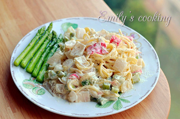 白蘑菇奶油培根意面