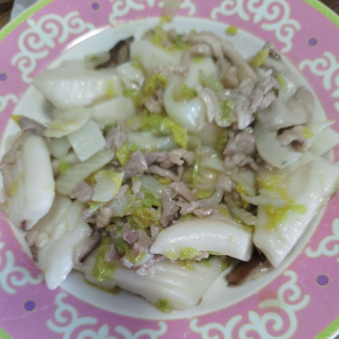 不挑锅、不焦不沾的黄芽菜肉丝炒年糕