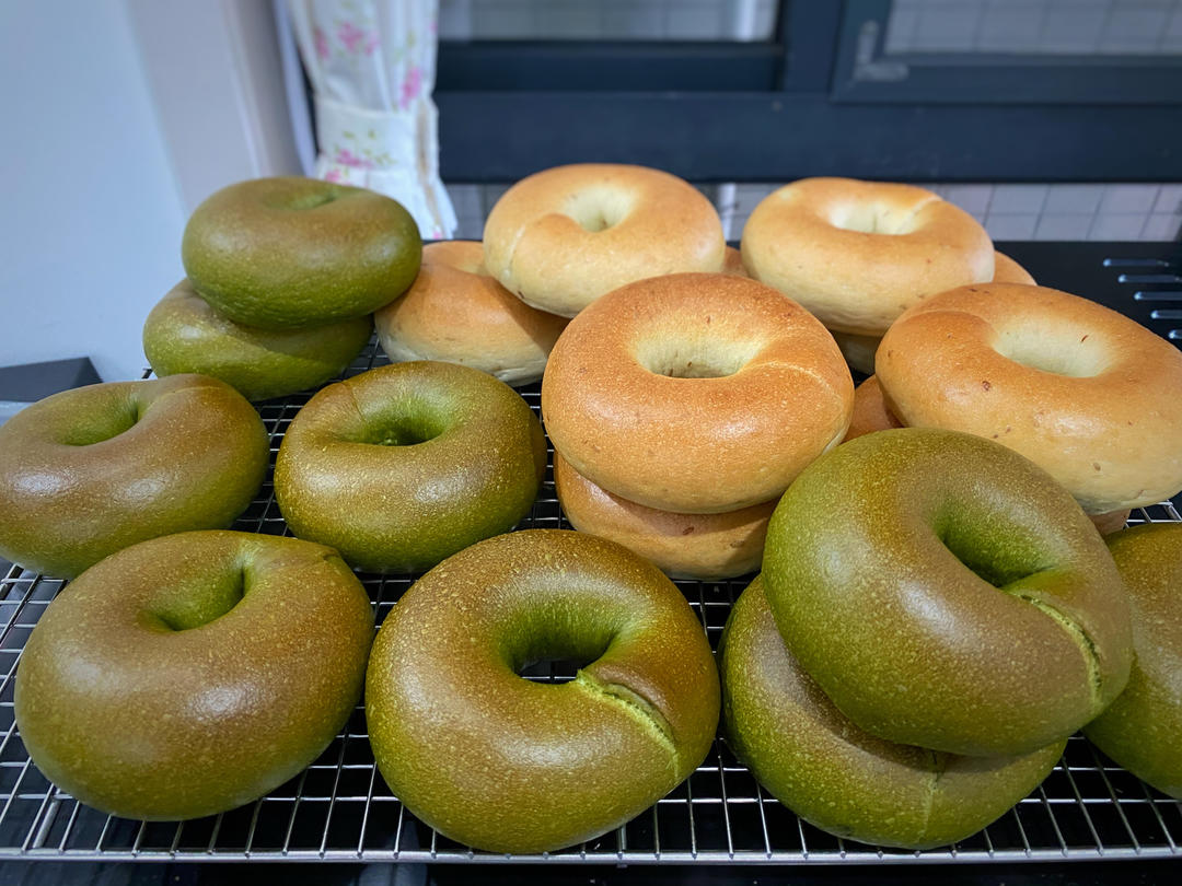 抹茶橙皮/蜜豆乳酪贝果🍵小清新甜美🍃烤箱