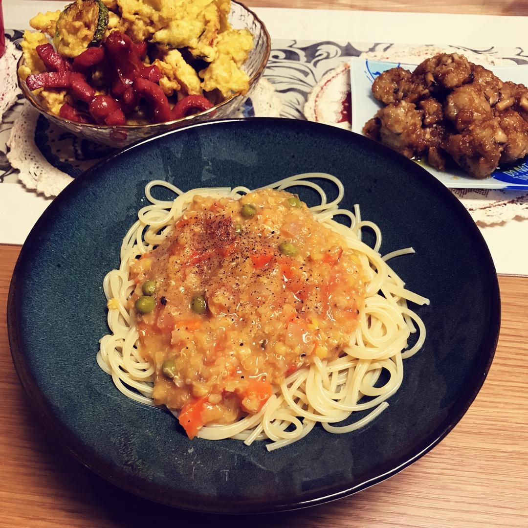 纯素红扁豆番茄意面