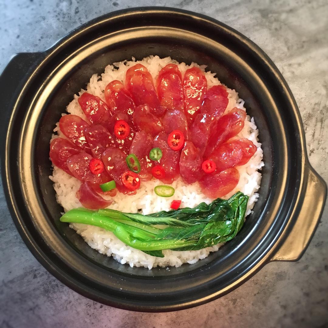 果儿绣做的【九阳珐琅铁釜】喷香腊肠煲仔饭