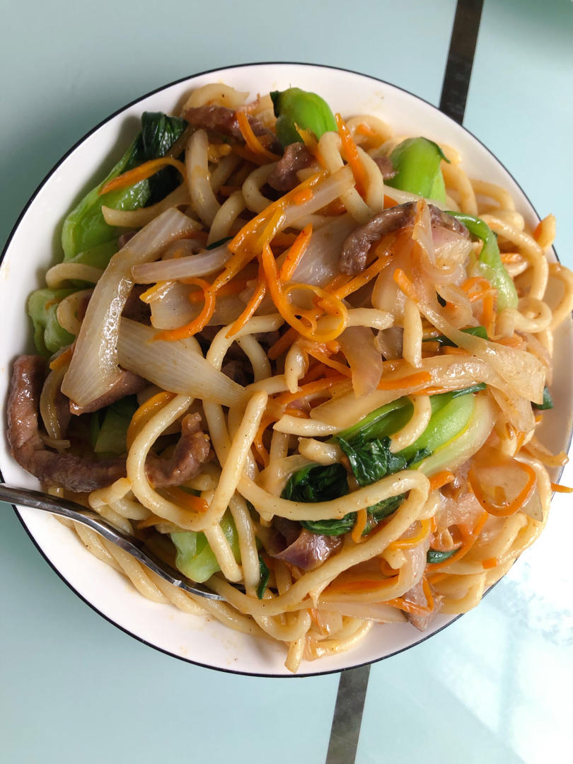 黑椒虾仁乌冬面