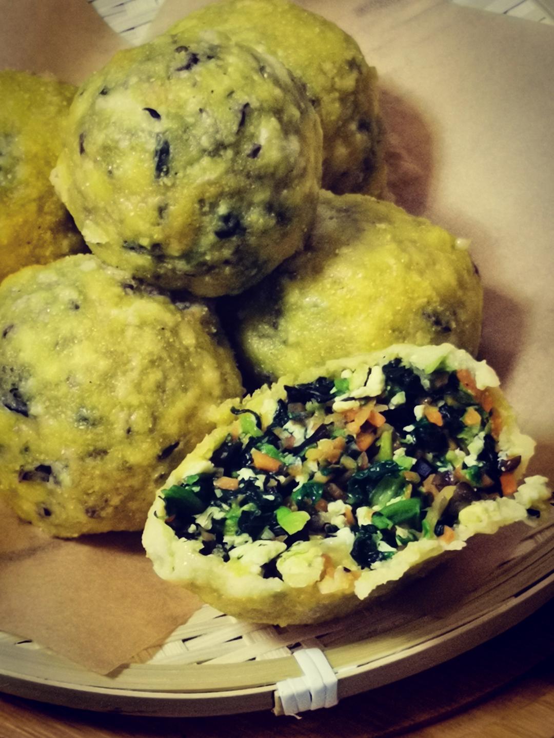 玉米面菠菜团子💯薄皮大馅