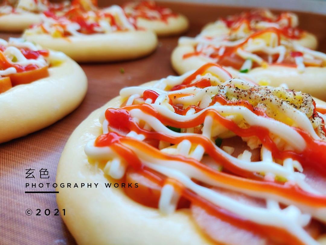 🍕快手简单｜一次发酵｜可可爱爱火腿披萨小面包｜学生早餐