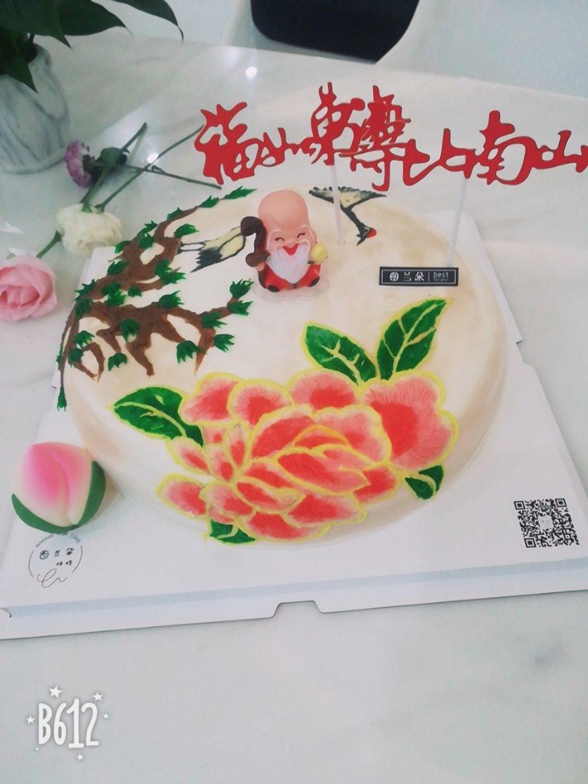 祝寿蛋糕——奶油霜刺绣松鹤常春