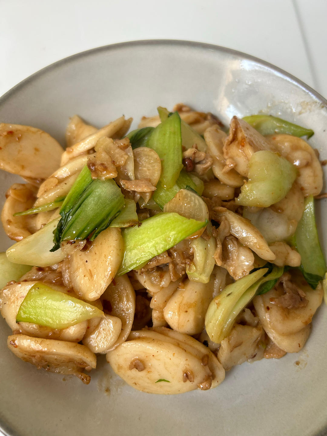 年糕的N种吃法——肉片年糕炒青菜